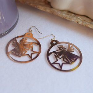 Angel 3905GD Christmas Earring, Stamped Earrings, Gift ideas, Holiday Earrings